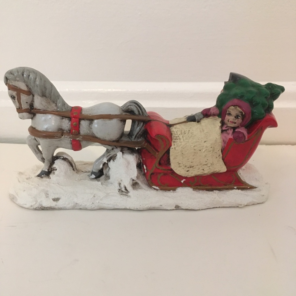 Vintage byron molds ceramics Christmas horse drawn carriage in snow with tree